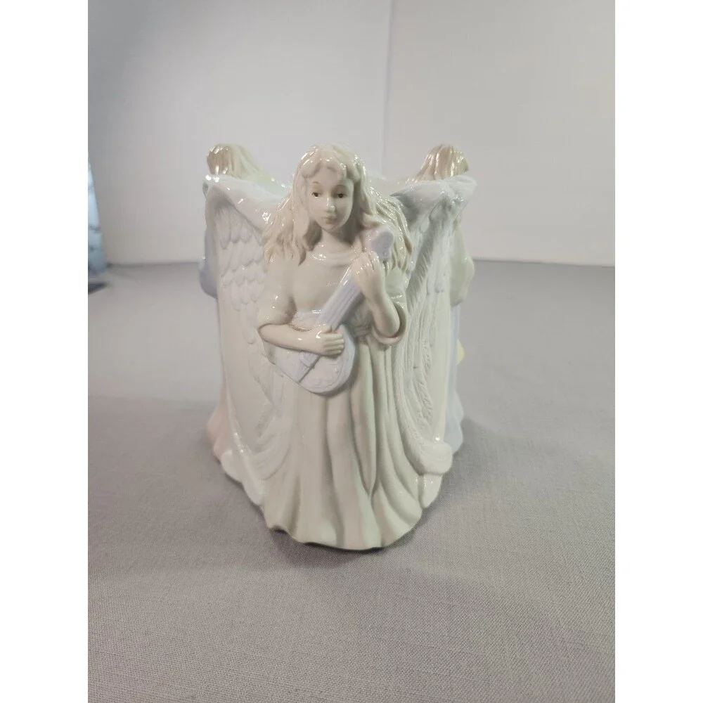 Ceramic Angel Choir Candle Holder Figurine Votive Tealight Pastel Color